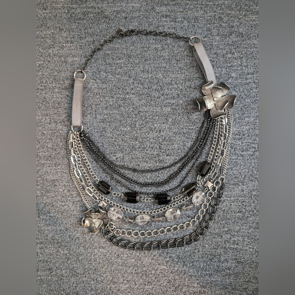 3/$15 | Mexx Multi-layer Chain Necklace with Beads, Flowers, Silver Toned